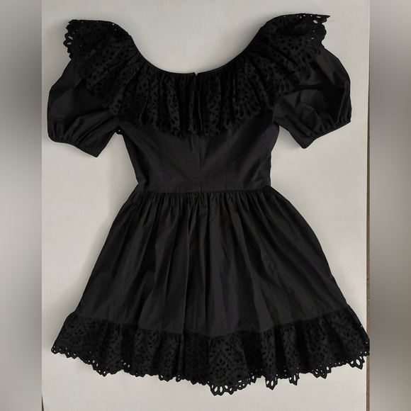 $2K Michael Kors Collection COTTON POPLIN PUFF-SLEEVE EYELET DRESS IN BLACK 6 - Picture 12 of 12